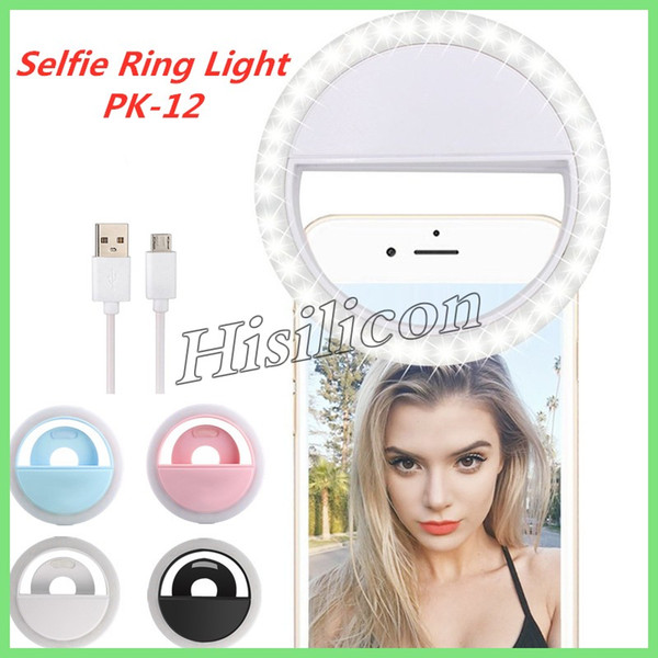 Universal PK 12 Selfie LED Ring Light Light Flash Lamp Camera Photography With USB Charging for IPhone Samsung HUAWEI Xiaomi +Retail Box