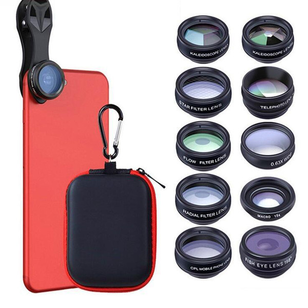 1pcs Phone Lens Explosion Models Wide-Angle Macro Fisheye Teleconversion Polarizing Ten-In-One Set Multi-Function Filter Universal