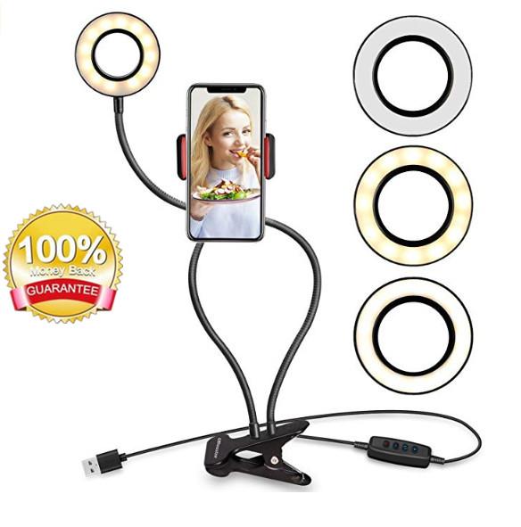 Selfie Ring Light with Cell Phone Holder Stand for Live Stream/Makeup, UBeesize LED Camera Lighting acc017