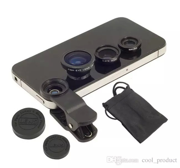 Fisheye Lens 3 in 1 Cell phone lenses fish eye +wide angle +macro camera lens for iphone 7 6s plus 5s/5 xiaomi huawei samsung