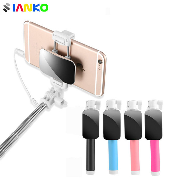 Mini Extendable Wired Selfie Stick Cable With Mirror Autodyne Artifact For iPhone OPPO Huawei Samsung SmartPhone