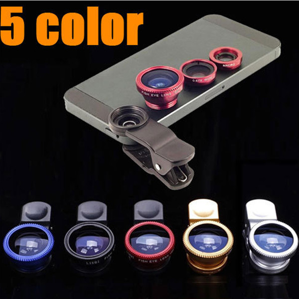 3 in 1 Clip Lens 180 degree Fish Eye+ Wide Angle+ Macro Fisheye Lens camera lenses For iPhone Samsung HTC Nokia