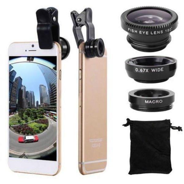 Universal 3 IN 1 lens Fisheye Fish Eye Macro Wide Angle Lens for iPhone 7 6 5 for Samsung Galaxy for LG