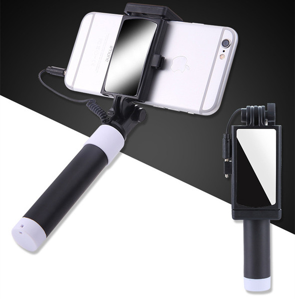 Universal Selfie Stick with mirror For iPhone 5 5S SE 5C 6 6S Plus Monopod Wired Mini Sport Selfie Stick For IOS Androic Perche Selfi Stick