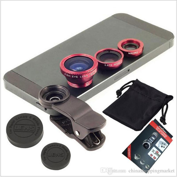 Universal Clip 3 in 1 Fish Eye Lens Wide Angle Macro Mobile Phone Camera Glass Lens Fisheye For iPhone 6 6Plus 5s for Samsung S5 S6 S7 edge