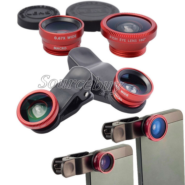 Cell phone Camera Lens 3-in-1 Universal Fish Eye Wide Angle Macro glass For iphone 7 6 6s plus S8 Smart Phone Retail Box