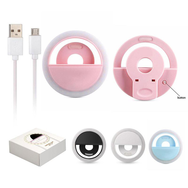 Rechargable Selfie Light Ring Lights LED Circle Light Cell Phone Laptop Camera Photography Video Lighting Clip with Retail Box