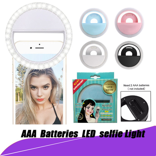 Top sell Selfie Portable Flash Led Camera Phone Ring Light Enhancing Photography for Smartphone Samsung white pink blue black with package