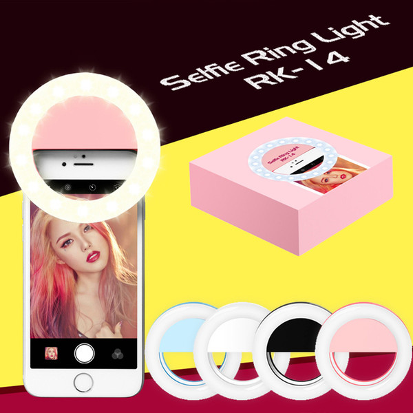 RK14 Rechargeable Selfie Ring Light with LED Camera Photography Flash Light Up Selfie Luminous Ring with USB Cable Universal for All Phones