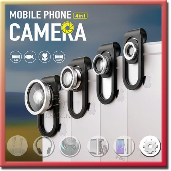 4 In 1 Clip Fish Eye Lens Macro Wide Angle Universal Smartphone Camera Lens For iPhone Samsung iPad HTC