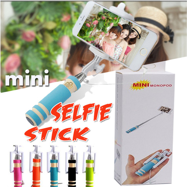 Foldable Super Mini Selfie Stick Wired Handheld Extendable Portable Monopod Wired Shutter Handle Compatible with Cell Phone