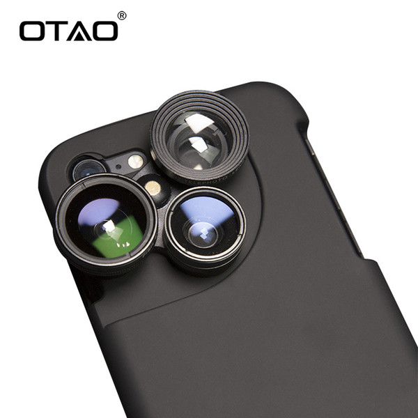 wholesale 4 in 1 Mobile Phone Lensese Cases Full Coverage For iPhone X 8 7 6S 6 Plus Wide Angle Macro Fisheye Phone Lenses Black Case