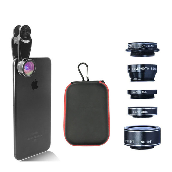 Kogngu 5 in 1 Fisheye Camera Lenses Wide Angle Lente Macro Para Celular Telephoto Lens Cpl Lense Mobile Phone Camera Zoom Lens