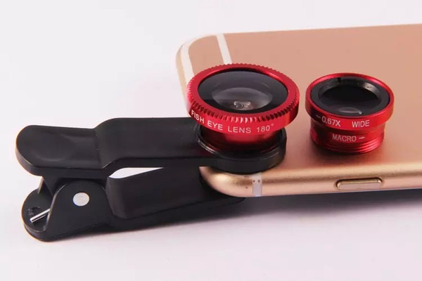 Clip 3 in 1 Fish Eye Lens Wide Angle Macro Mobile Phone Camera Lens Fisheye For iPhone 6 Plus Samsung 10PCS