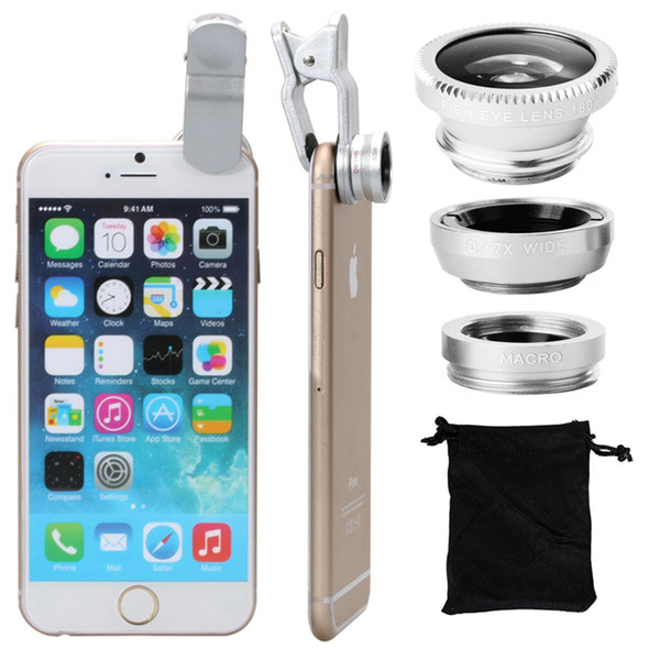 50set/lot* Universal Clip 3 in 1 Fish Eye Wide Angle Macro Fisheye Mobile Phone Lens For iPhone 6 5 5S Samsung HTC All phone