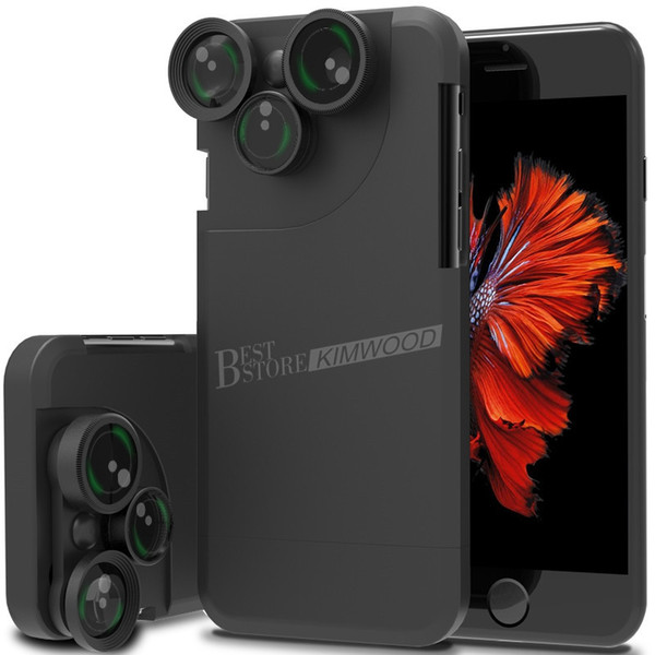 For iPhone 7 8 Plus 4 In 1 phone case with Lens Wide Angle Fish Eye Macro Telephoto 360 Degree Rotation Camera Lens