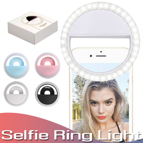 Rechargable LED Selfie Phone Light Portable Adjustable Selfie Lamp Outdoor Selfie Ring Light with Battery for All Mobile Phone in Retail Box