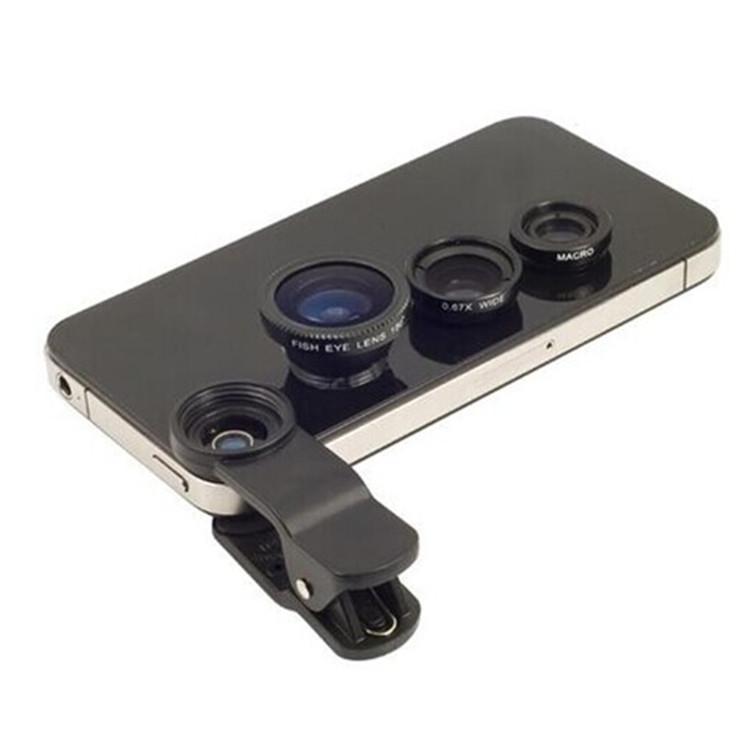 Wholesale-2015 Universal Clip Contact Lense Fish Eye Lense+ Macro + Wide Angle for iphone Samsung S3 S4 N7100 HTC 3in1 free shipping