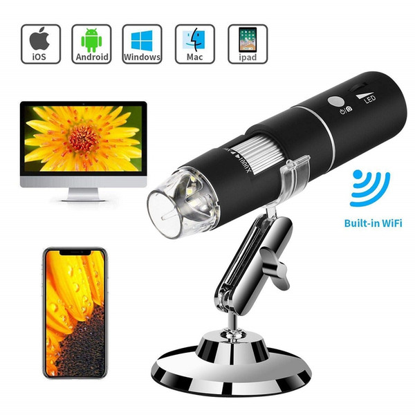 WiFi USB Microscope, Built in WiFi Wireless Digital Microscope Camera with 1080P HD 2MP 50x to 1000x Magnification Endoscope