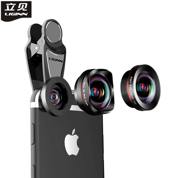 LIGINN Fisheye lens 3 in 1 kit 4K HD Wide Angle+Fish eye+Macro Camera mobile Phone lens for iPhone 8 Samsung xiaomi