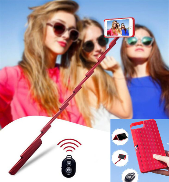 2 in 1 Stickbox Cell Phone Case selfie Sticks bluetooth Remote Shutter Convenient fashionable Fold Mobile Shell for iPhone 6 7 8 plus X XS