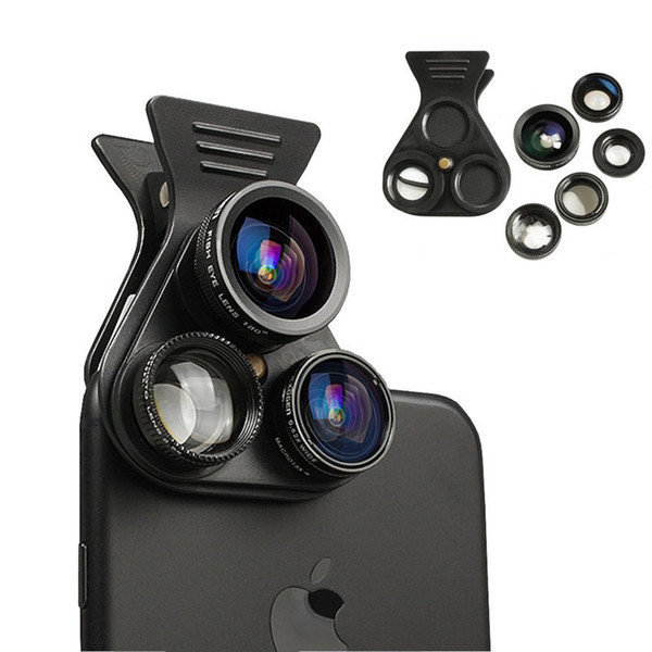 Cell Phone Camera Lens Kit 5 in 1 Professional HD Camera Lens 2.5X Telephoto Len 180° Fisheye 0.62X Wide Angle 15X Macro Len Retail Box