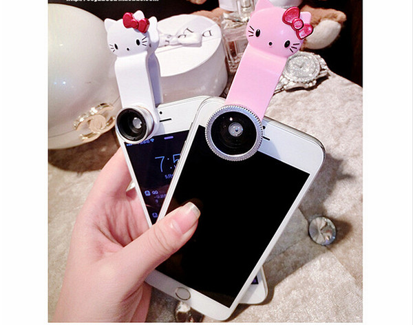 Lovely Hello Kitty cartoon wide angle lens 3 in 1 Clip Lens Fisheye Wide Angle Macro Camera Kit For iPhone Samsung Samsung Smart Phones