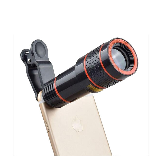 Black Universal 12X Optical Phone Lens Zoom Focus Telescope Camera Lens Holder Phone HD External Camera Photo Accessories