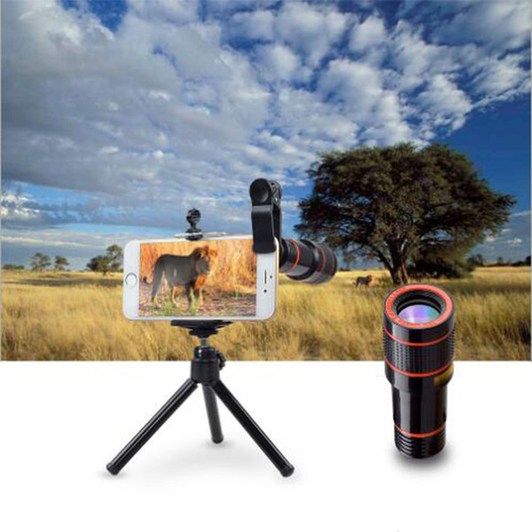 Universal 12X HD External Zoom Optical Phone Telephoto Telescope with Clip Tripod Itinerary Package Telescopic Phone Lens