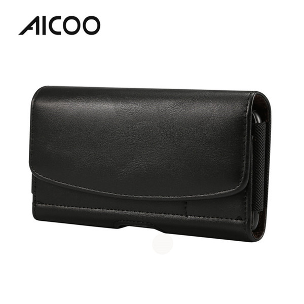 AICOO Men Universal Leather Phone Case Lambskin Elastic Band Hanging Waist Bag with Card Slot OPP Bag