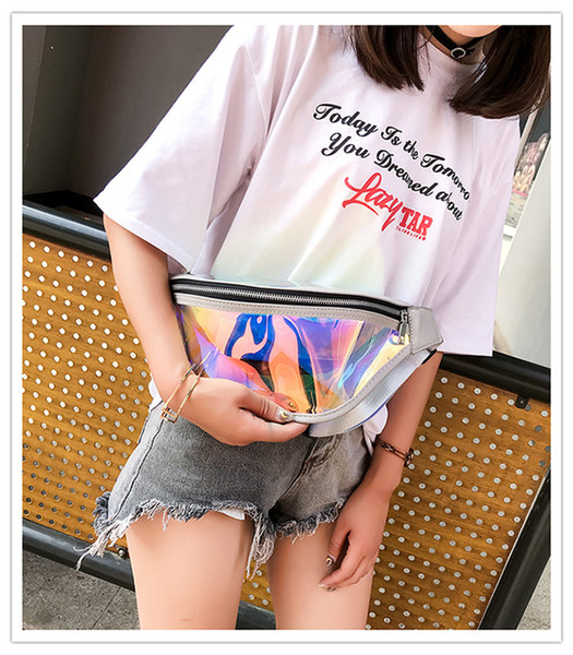 Fashion Waist Bag Unisex Laser PVC Transparent Imported Laer Film Waterproof Rainbow Hologram Fanny Pack Women Crossbody Bag Epacket