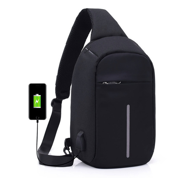 Anti-theft Sling Shoulder Cell Phone Pouches with External USB Charge Crossbody Chest Bags Backpack for Cycling Hiking Outdoor Travel Men Wo