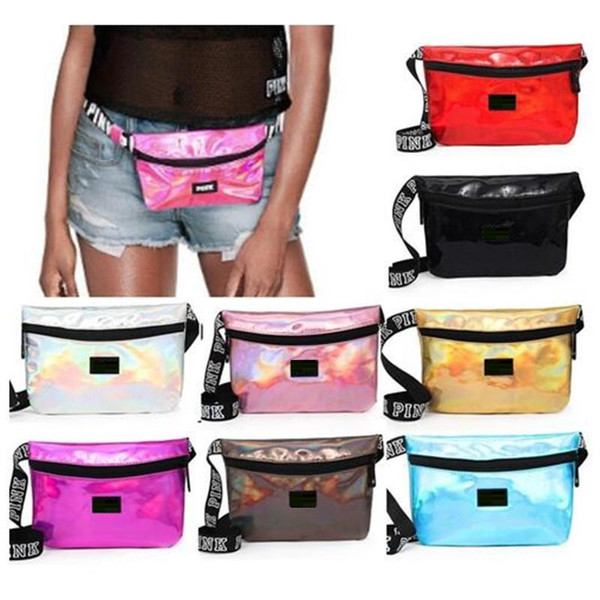 Pink letter Fanny Pack Hologram Laser Waist Belt Bag Waterproof Translucent Shiny Travel Beach Outdoor Bags 9 Colors