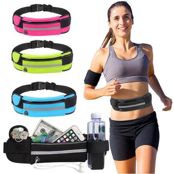 New waterproof Running Belt Waist Bags Women Men sport Pouch Bag Outdoor Sport Money Waist Belt Cellphonp Bags With Headset Hole-Fits