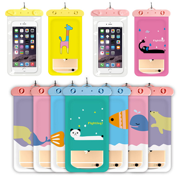 DHL Cartoon Universal Cover Waterproof Phone Case For iPhone 7 6S Coque Pouch Waterproof Bag Case For Samsung Swim Waterproof Case dry bag