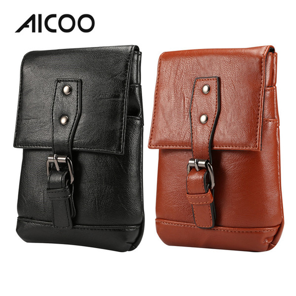 AICOO 5.2-6.5 Inch Universal Men Mobile Phone Bag PU Lychee Fine Grain Oblique Cross Hanging Waist Dual-use Package OPP Bag