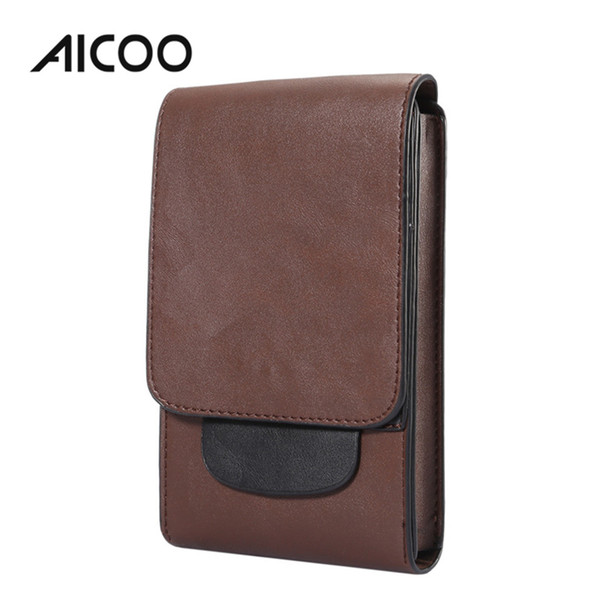 AICOO New Crazy Horse Pattern Men Casual Mobile Phone Bag Universal Multi-function PU 3 Grid Hanging Pocket OPP Bag