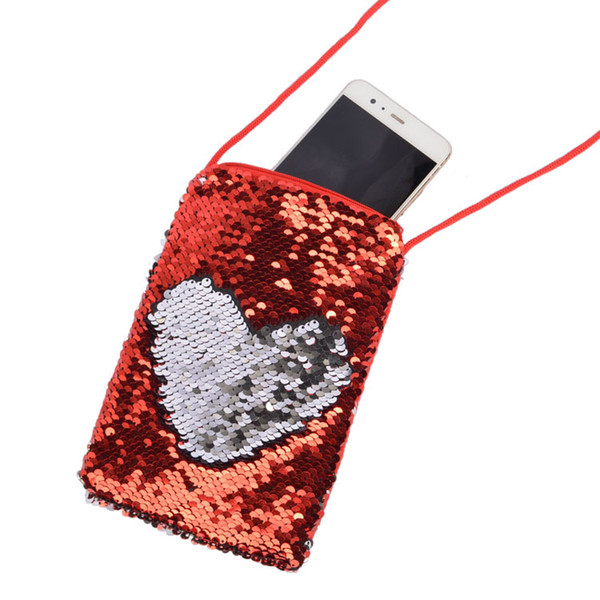 Fashion sequin mobile phone bag female cloth art mobile neck sports arm bag vertical zero purse mermaid bag