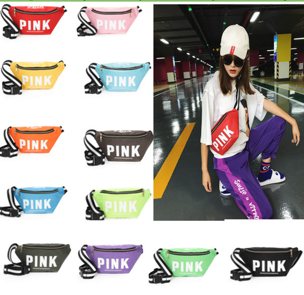 Unisex Pink Fanny Pack Pink Letter Waist Belt Bag canvas Beach Bags Handbags Purses Outdoor Cosmetic Bag summer students bags 14 colors 2018