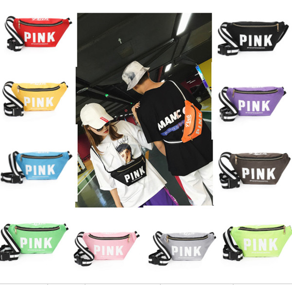 Unisex Pink Fanny Pack Pink Letter Waist Belt Bag canvas Beach Bags Handbags Purses Outdoor Cosmetic Bag summer students bags 14 colors