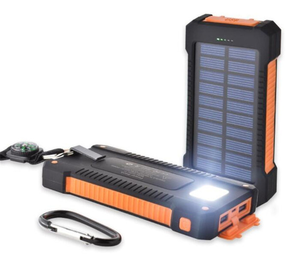 20000mah solar power bank Charger with LED flashlight Compass Camping lamp Double head Battery panel waterproof outdoor charging Cell phone