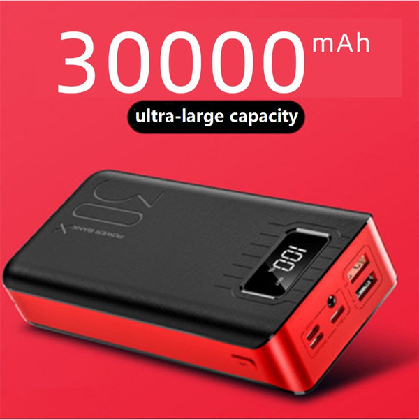 New Style 30000mAh Power Bank 2USB Large External Battery Portable Power Bank Charger for IPhone Samsung IPad Intelligent Mobile Phone