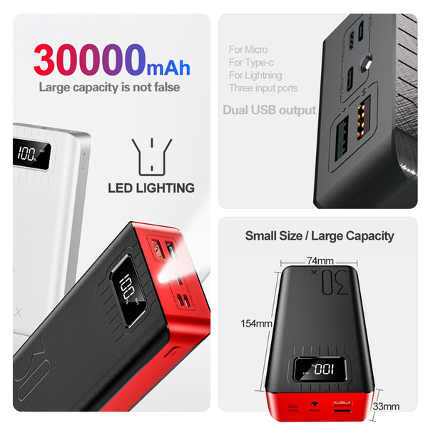 30000mAh Power Bank Portable Charging Poverbank Mobile Phone External Battery Charger Powerbank 30000 mAh for Xiaomi Mi