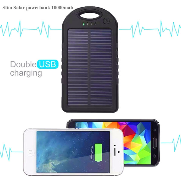 Waterproof Solar Power Bank Dual USB Port LED Light Powerbank 10000mah