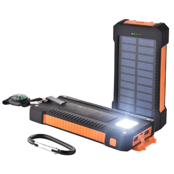 10000 mAh Solar Power Bank Charger With LED Flashlight Camping Lamp Double Head Battery Panel Waterproof Outdoor Charging Cell Phone