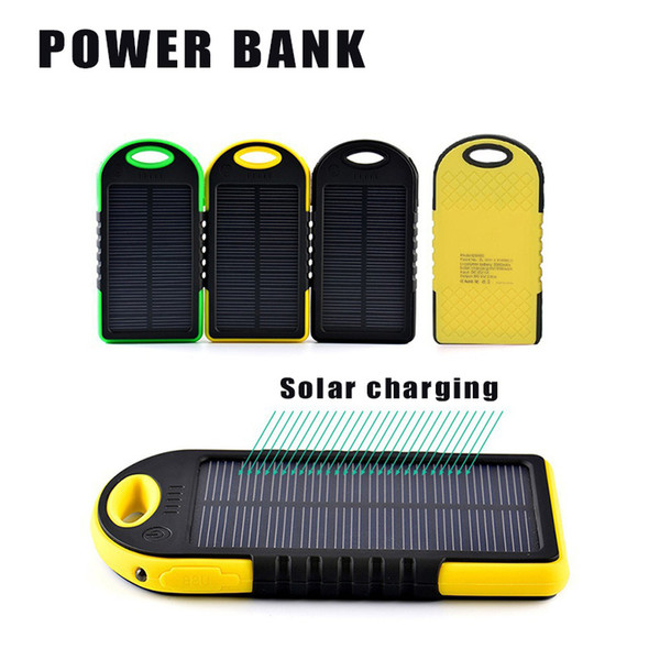 5000mAh Solar Power Bank External Battery Waterproof Shockproof Portable Phone Charger for iPhone 7 Plus Samsung with Retail Packing