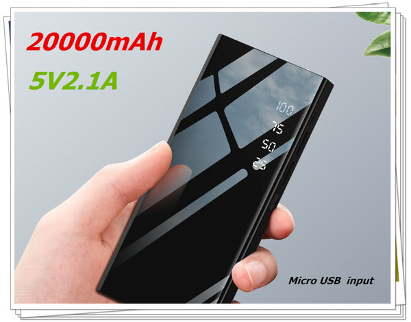 20000mAh 5V2.1A 2USB Power Bank Mirror Screen LED Display External Battery Charger Powerbank