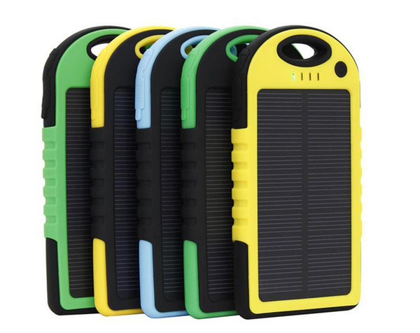 Solar power bank 5000mah Charger LED flashlight Camping lamp Double USB Battery panel waterproof Portable charging for Cell phone mobile DHL