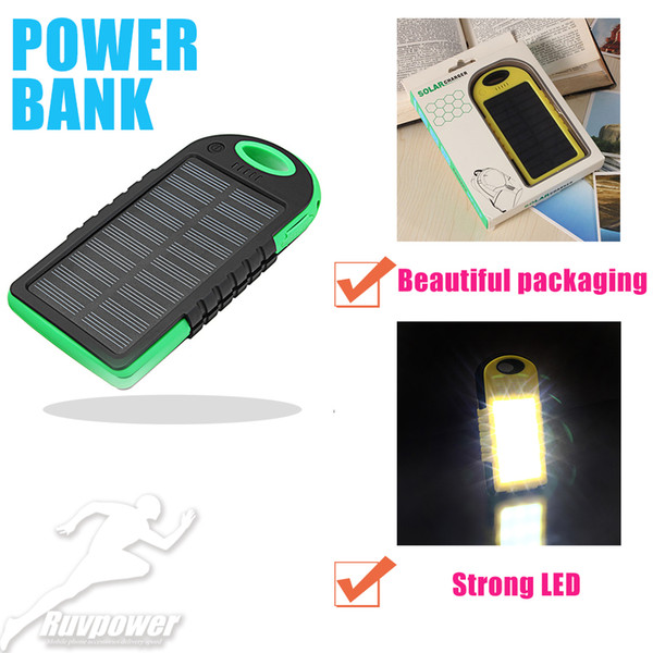 Universal Portable Solar Charger power bank waterproof battery charger with LED flashlight external Portable charger for all cell phone