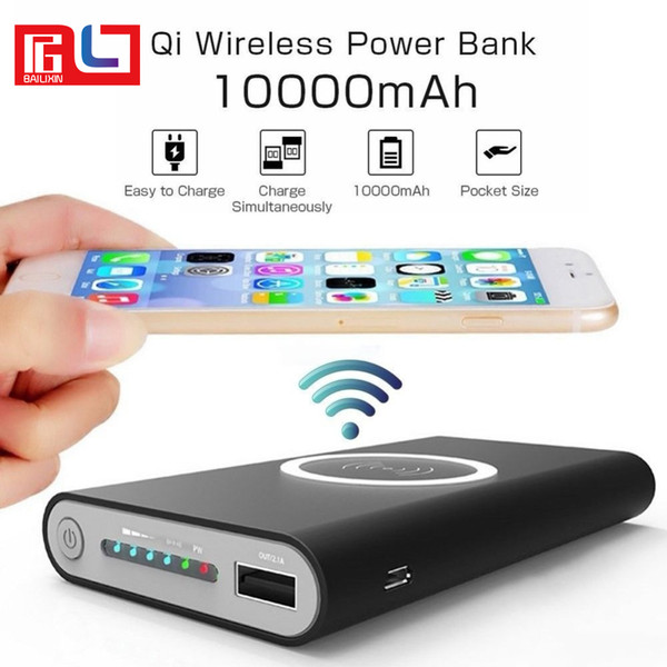 Bestsin Qi Wireless Power Bank 10000 mAh Portable Wireless Charger Pad External Battery 2 in 1 With Dual Charging Port For iPhone X